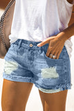 Women's Distressed Ripped Rolled Hem Blue Denim Shorts